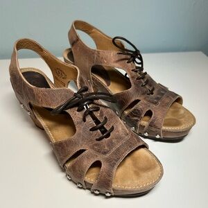 John Fluevog Joni Lace Up Brown Leather Sandal